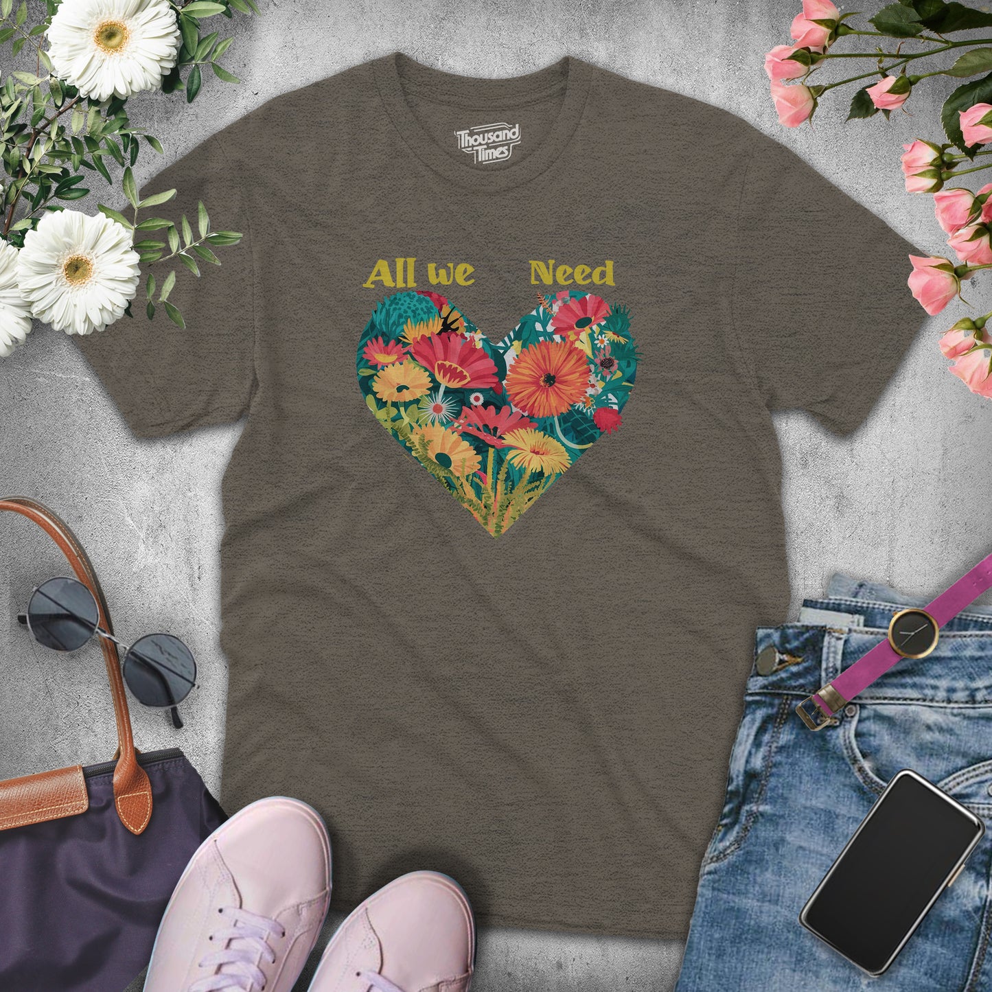 Heart Flower "All we need"  women's T-Shirt