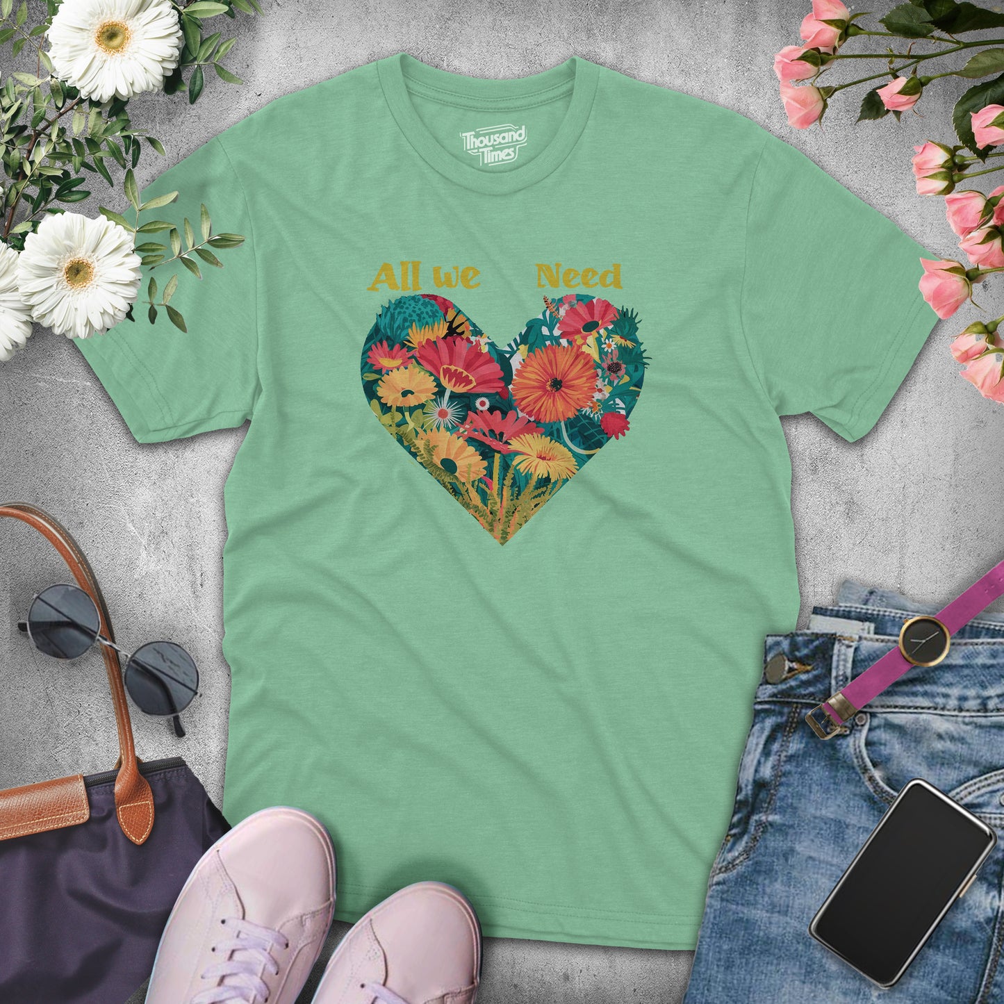 Heart Flower "All we need"  women's T-Shirt