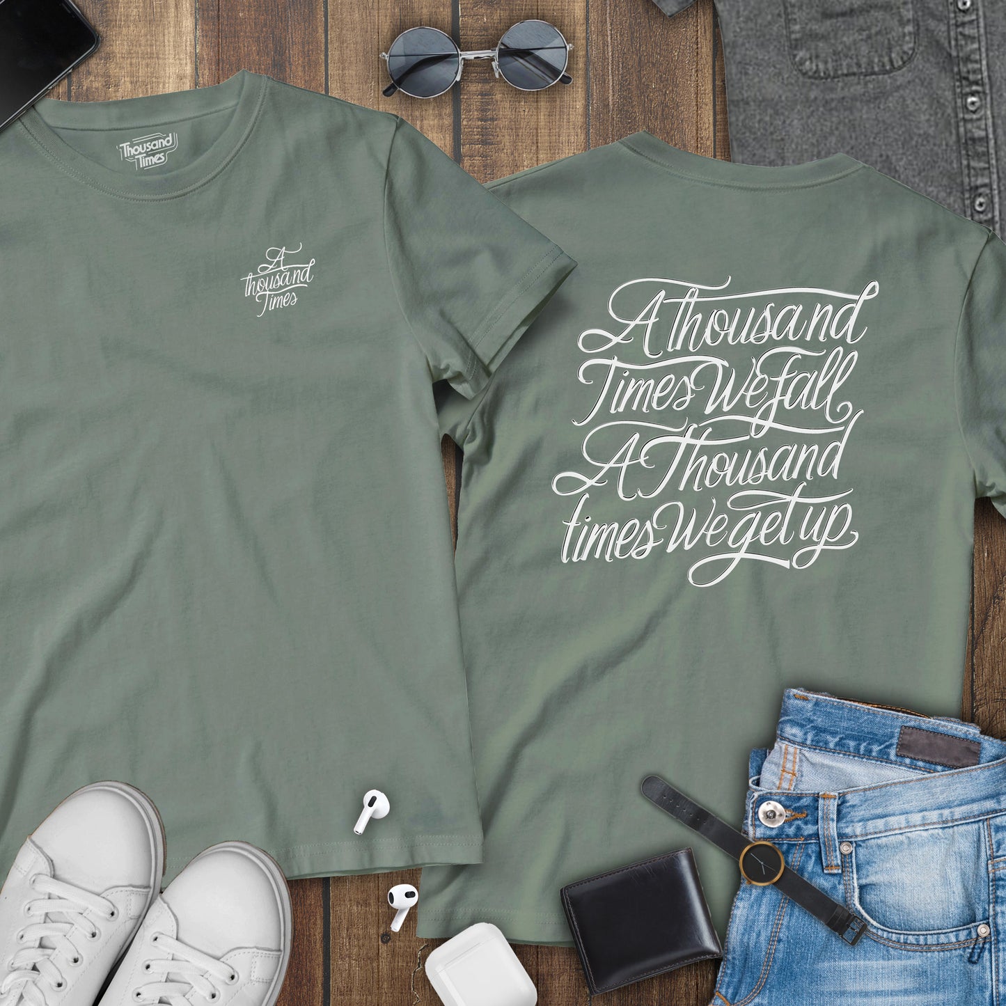 'A thousand times we fall, A thousand times we get up' unisex T-Shirt (Front and Back)