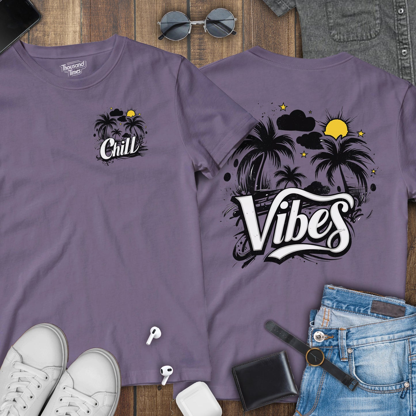 'Chill Vibes' Phrase unisex T-Shirt (Front & Back design)