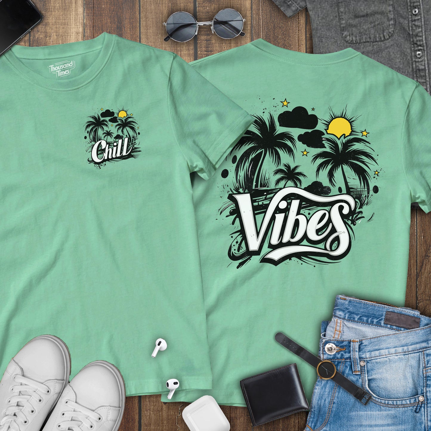 'Chill Vibes' Phrase unisex T-Shirt (Front & Back design)