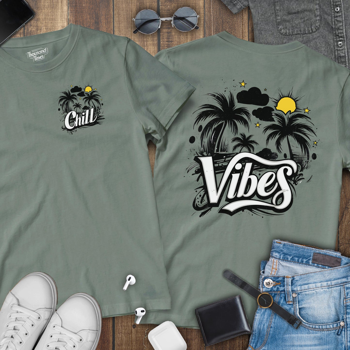 'Chill Vibes' Phrase unisex T-Shirt (Front & Back design)